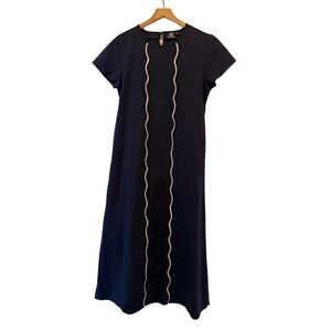 Madison Mathews Women’s Size Large Navy Blue White Scallop Trim Dress EUC